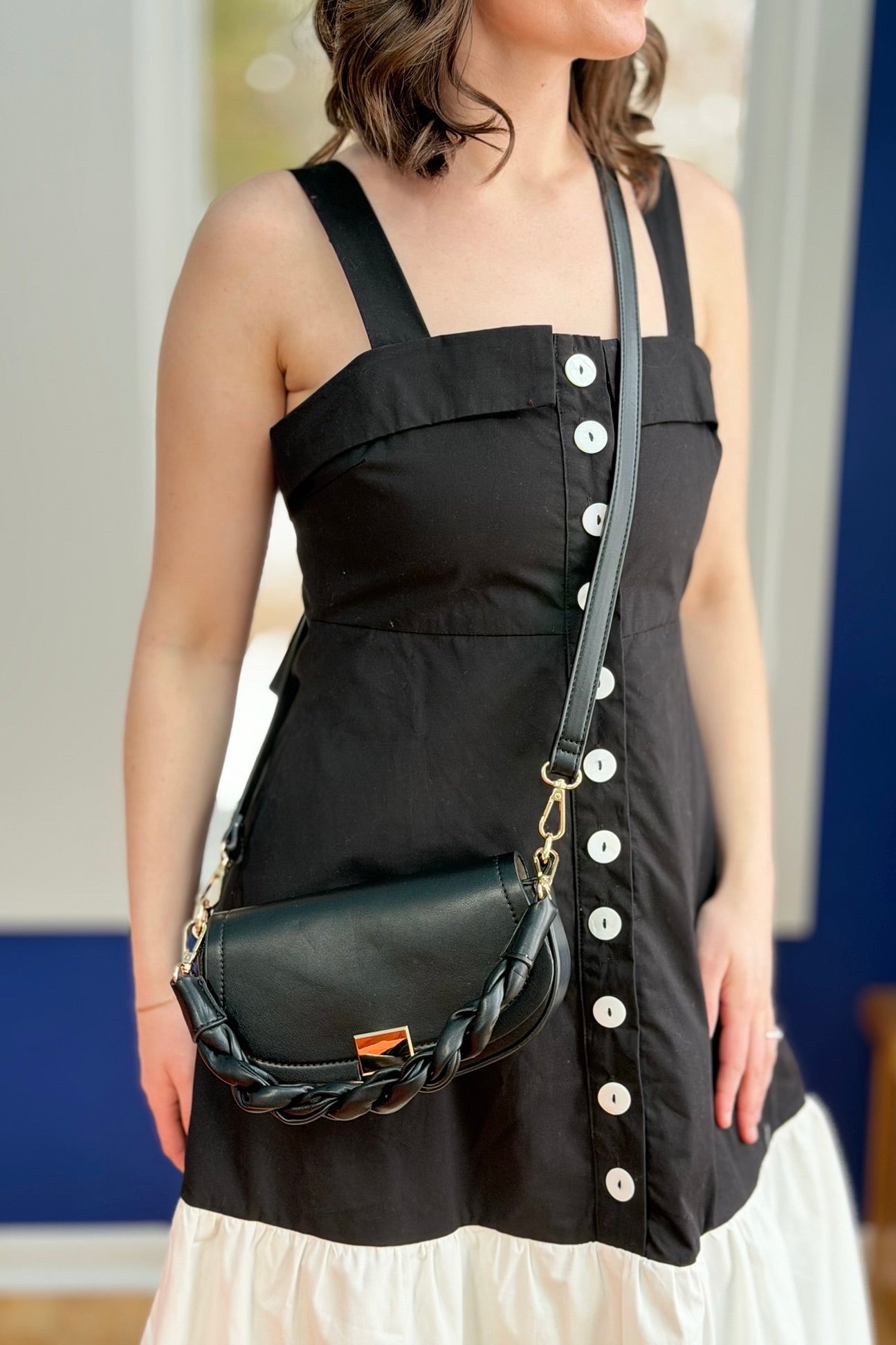 Nylah Crossbody w/ Woven Strap - Black