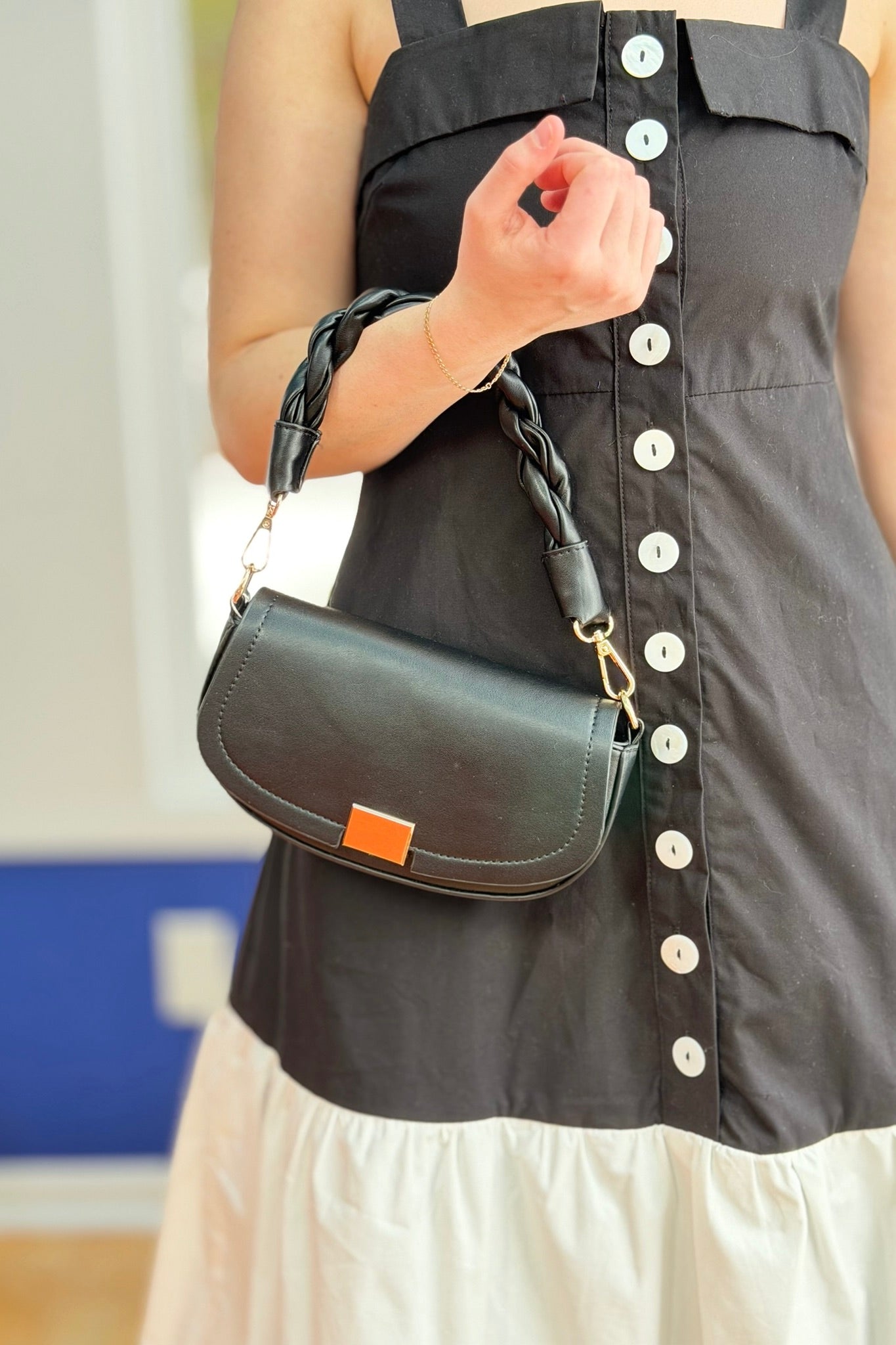 Nylah Crossbody w/ Woven Strap - Black