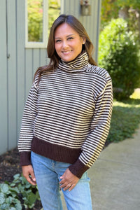 Striped Button Detailed Sweater - Espresso