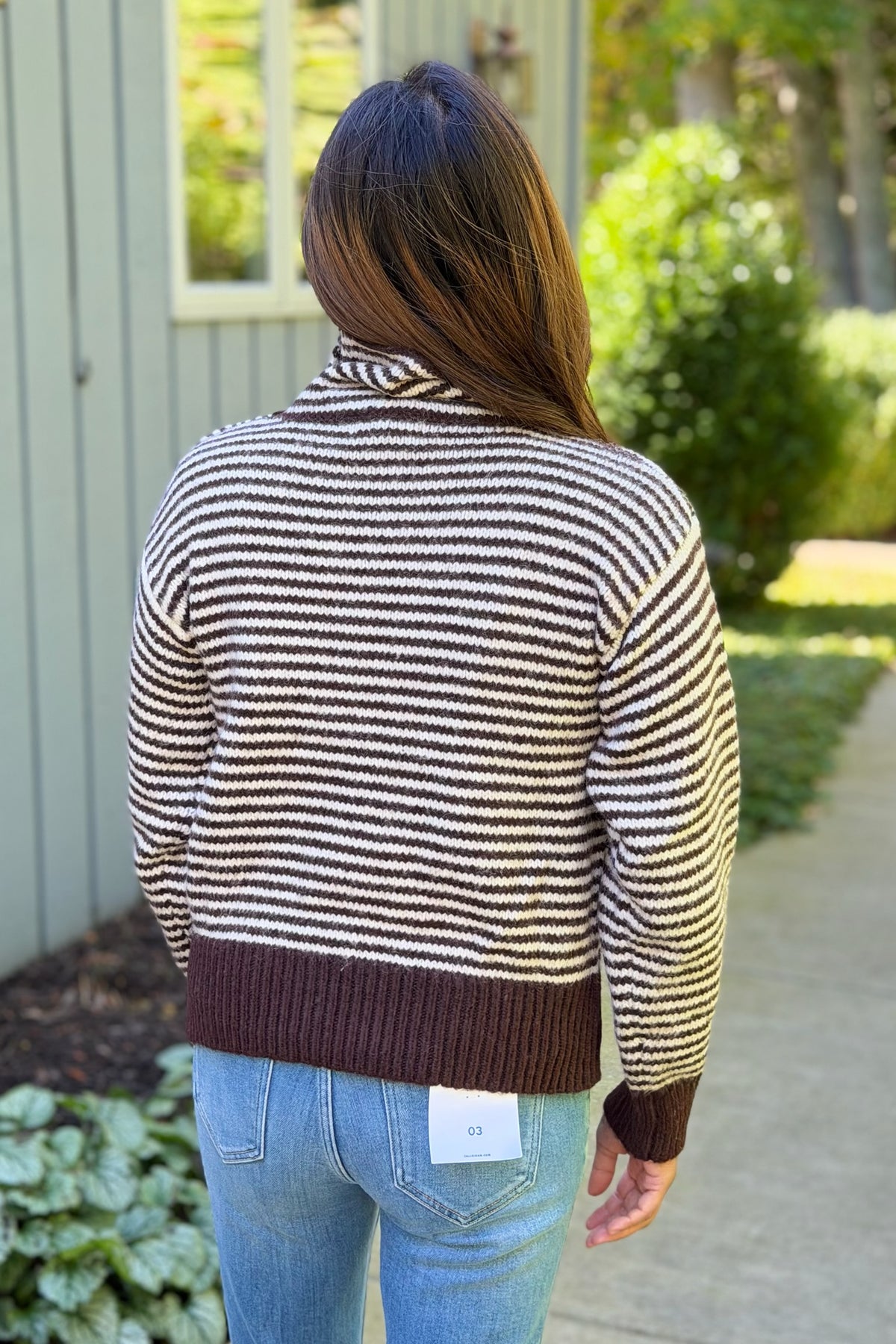 Striped Button Detailed Sweater - Espresso