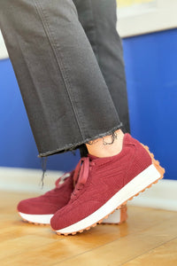 Elani Corduroy Sneaker - Burgundy