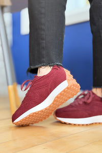 Elani Corduroy Sneaker - Burgundy