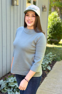 Mock Neck Bell Sleeve Sweater - Sage