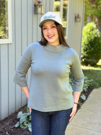 Mock Neck Bell Sleeve Sweater - Sage