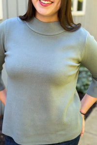 Mock Neck Bell Sleeve Sweater - Sage