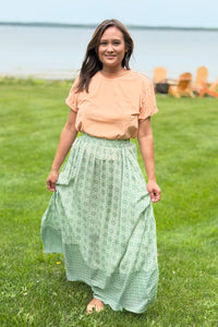 Elastic Waist Skirt - Green Boho