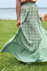 Elastic Waist Skirt - Green Boho