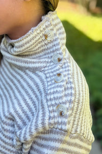 Striped Button Detailed Sweater - Taupe