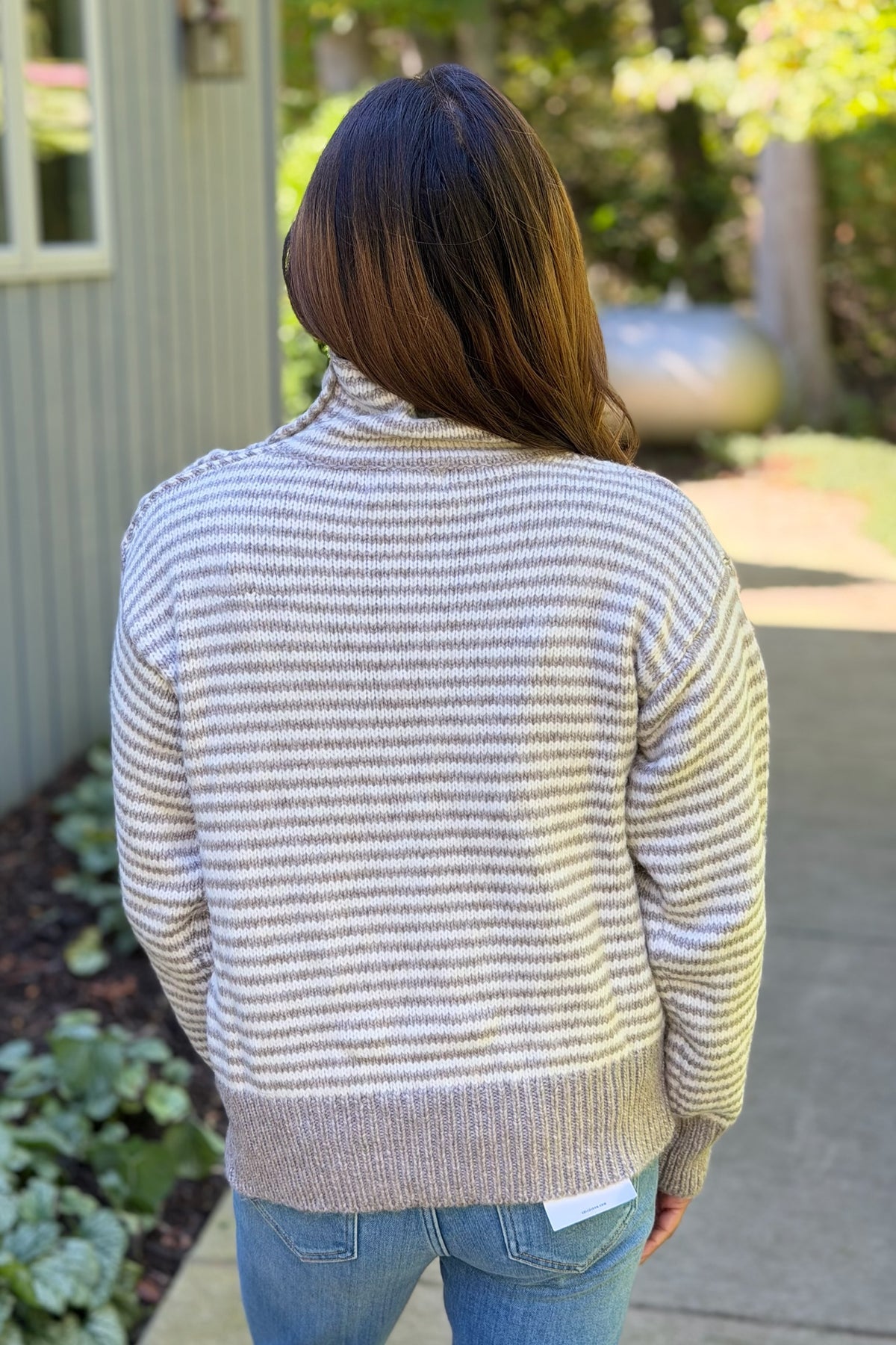 Striped Button Detailed Sweater - Taupe