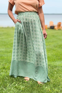 Elastic Waist Skirt - Green Boho