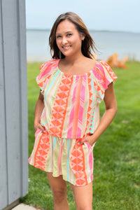 Off Shoulder Top - Neon Aztec