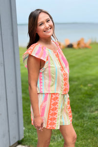Off Shoulder Top - Neon Aztec