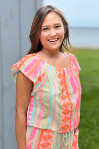 Off Shoulder Top - Neon Aztec