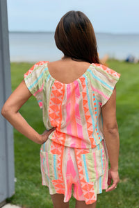 Off Shoulder Top - Neon Aztec