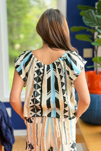 Off Shoulder Top - Neutral Aztec