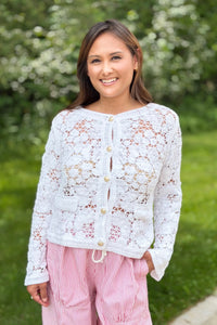 Floral Crochet Cotton Cardigan - White