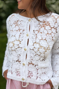 Floral Crochet Cotton Cardigan - White