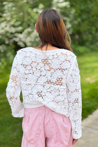 Floral Crochet Cotton Cardigan - White