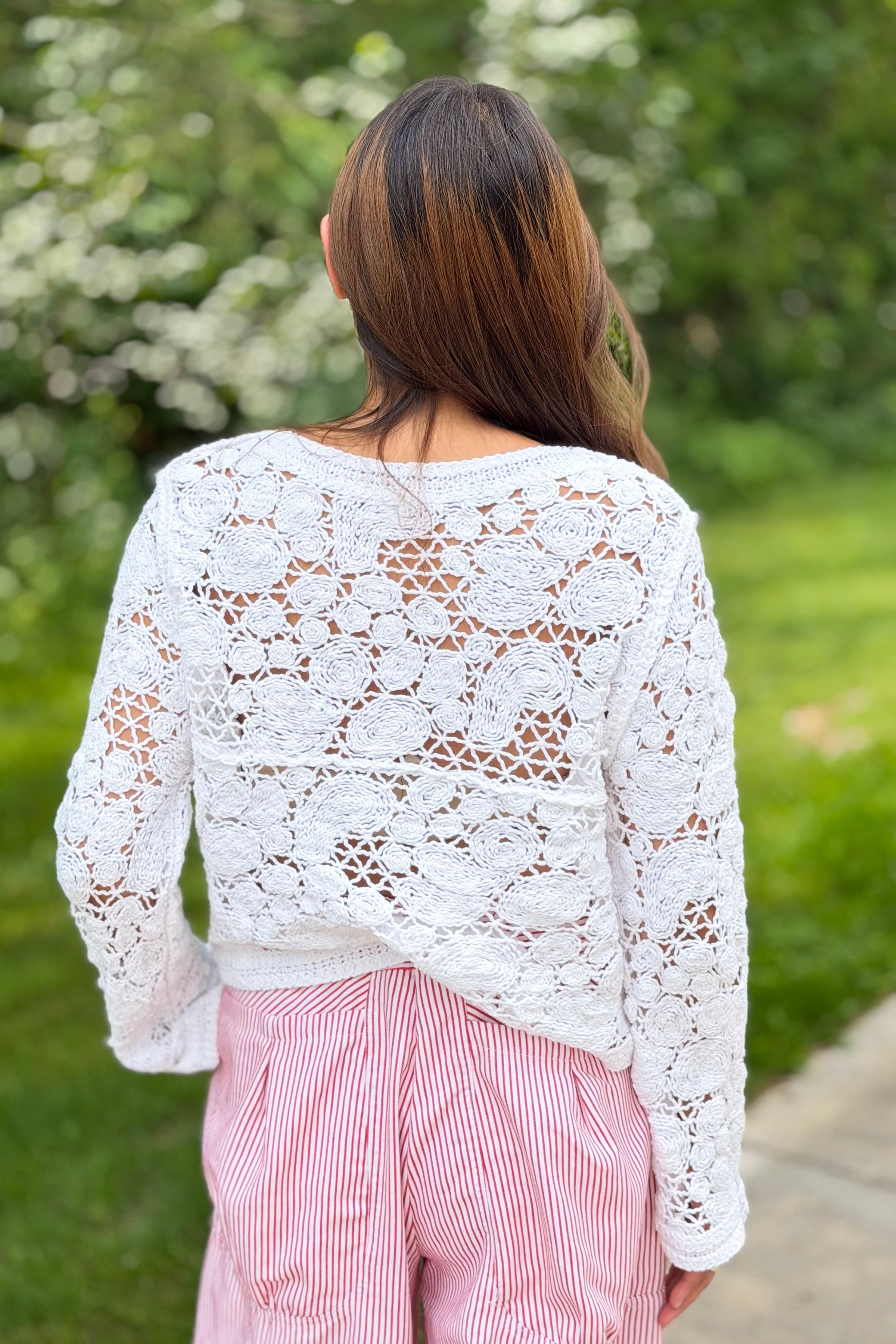 Floral Crochet Cotton Cardigan - White