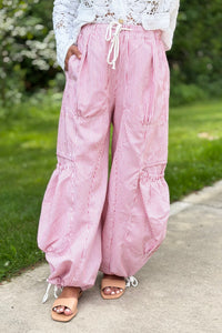 Drawstring Parachute Pants - Red