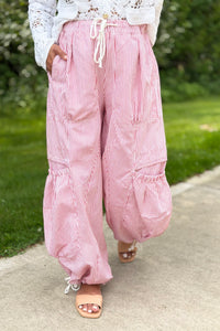 Drawstring Parachute Pants - Red