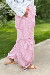 Drawstring Parachute Pants - Red
