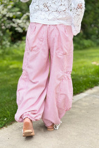Drawstring Parachute Pants - Red