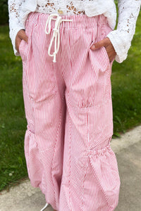 Drawstring Parachute Pants - Red