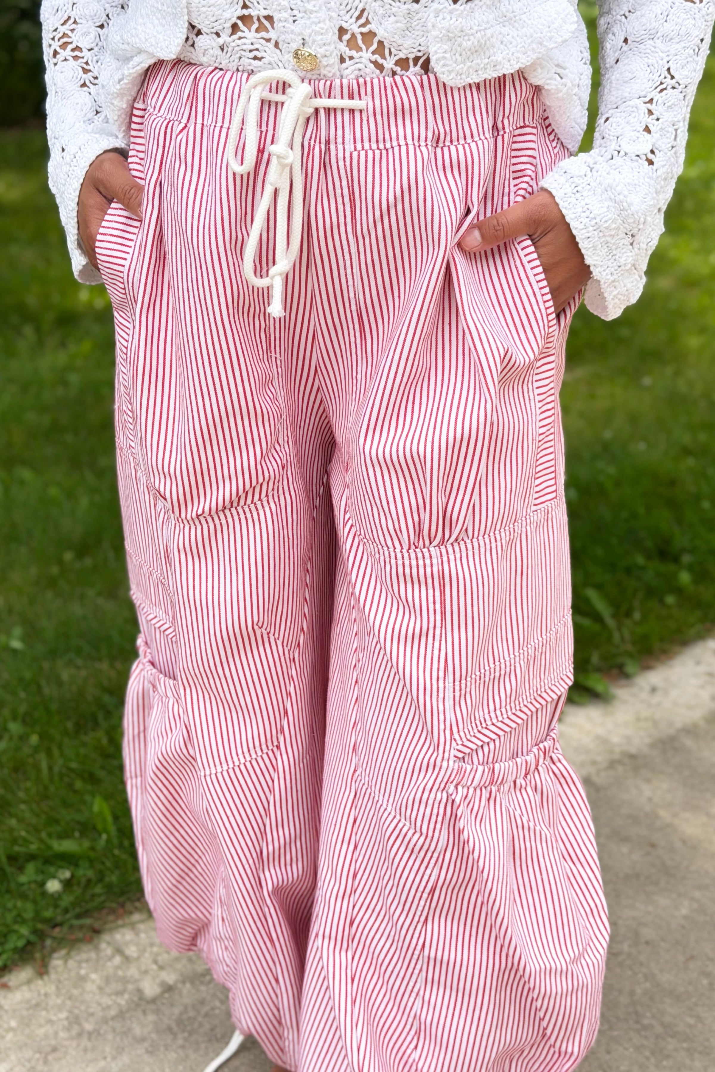 Drawstring Parachute Pants - Red