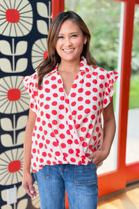 Polka Dot Ruffle Sleeve Top