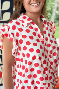 Polka Dot Ruffle Sleeve Top