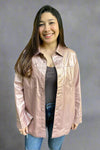 Metallic Faux Leather Shirt - Rose Gold