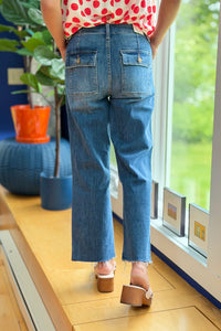 HR Crop Utility Pocket Straight Jeans - LV33