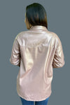 Metallic Faux Leather Shirt - Rose Gold