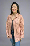 Oversized Faux Leather Shirt - Blush