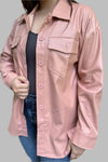 Oversized Faux Leather Shirt - Blush