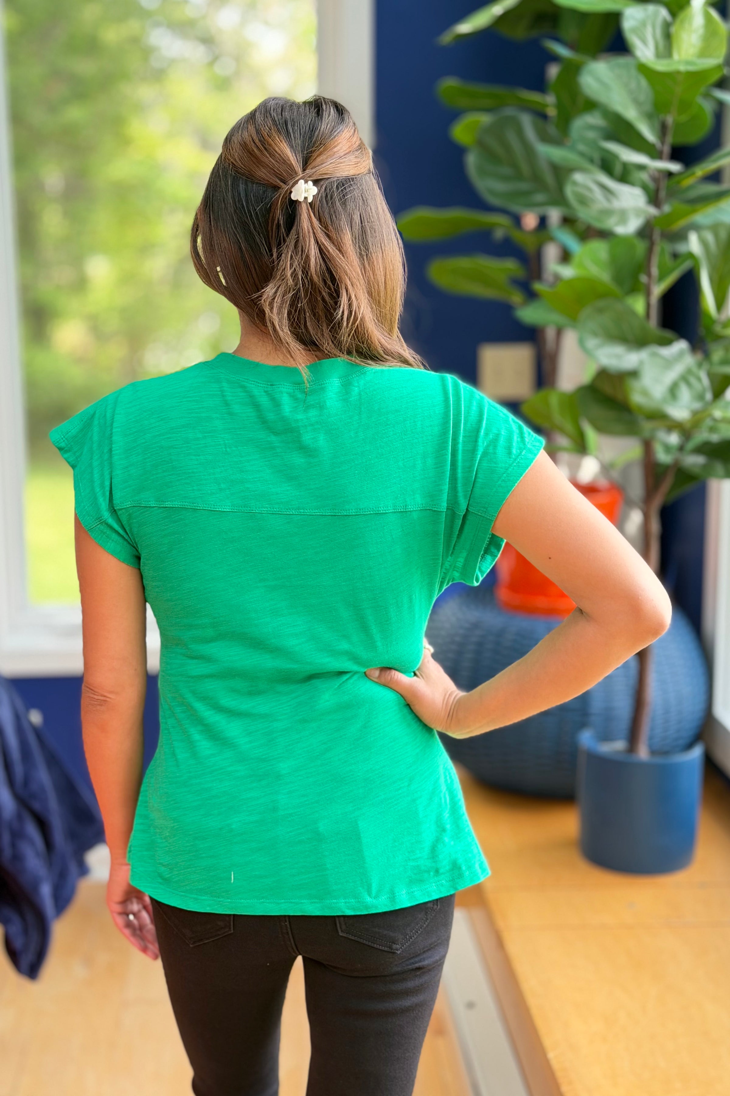 Tie Waist Peplum Top - Kelly Green