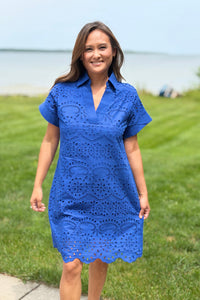 Eyelet Embroidered Dress - Blue