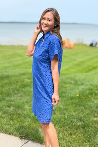 Eyelet Embroidered Dress - Blue