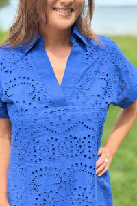 Eyelet Embroidered Dress - Blue