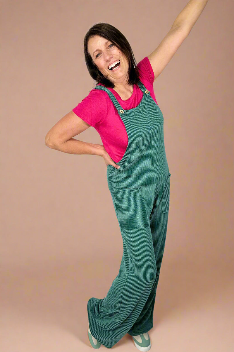 Sleeveless Solid Urban Ribbed Jumpsuit - Green