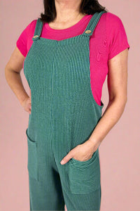 Sleeveless Solid Urban Ribbed Jumpsuit - Green