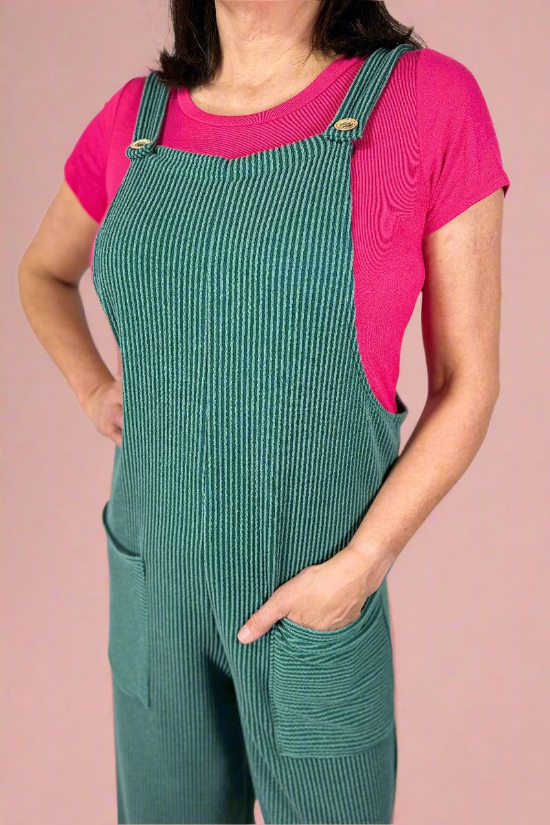 Sleeveless Solid Urban Ribbed Jumpsuit - Green