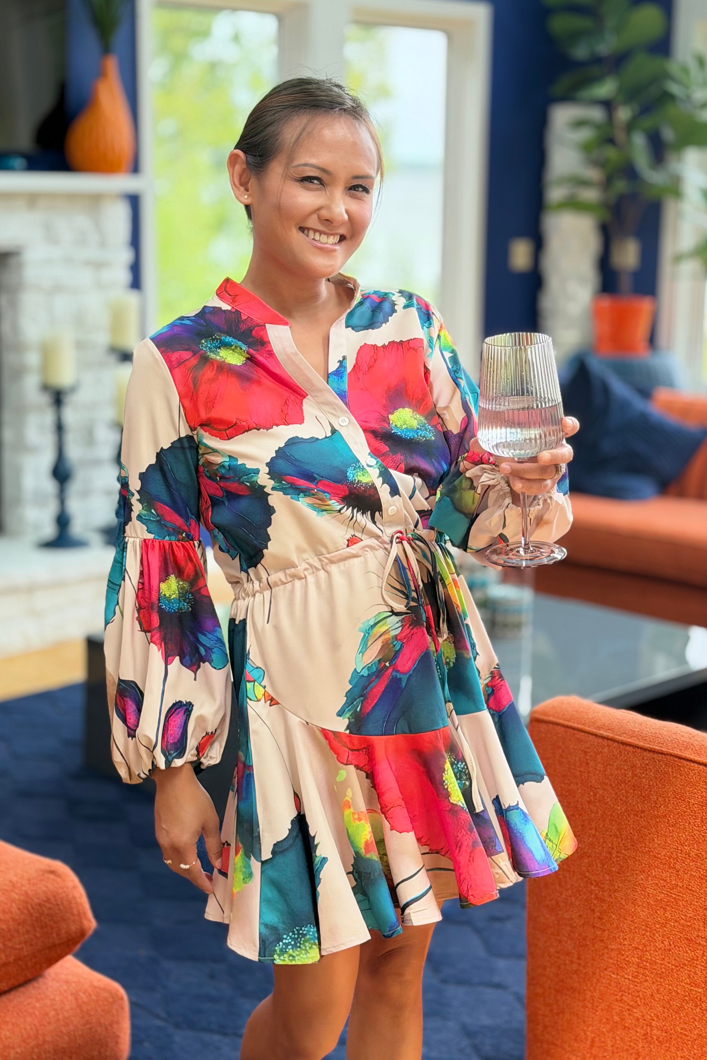 Flower Paint Print Shirt Dress