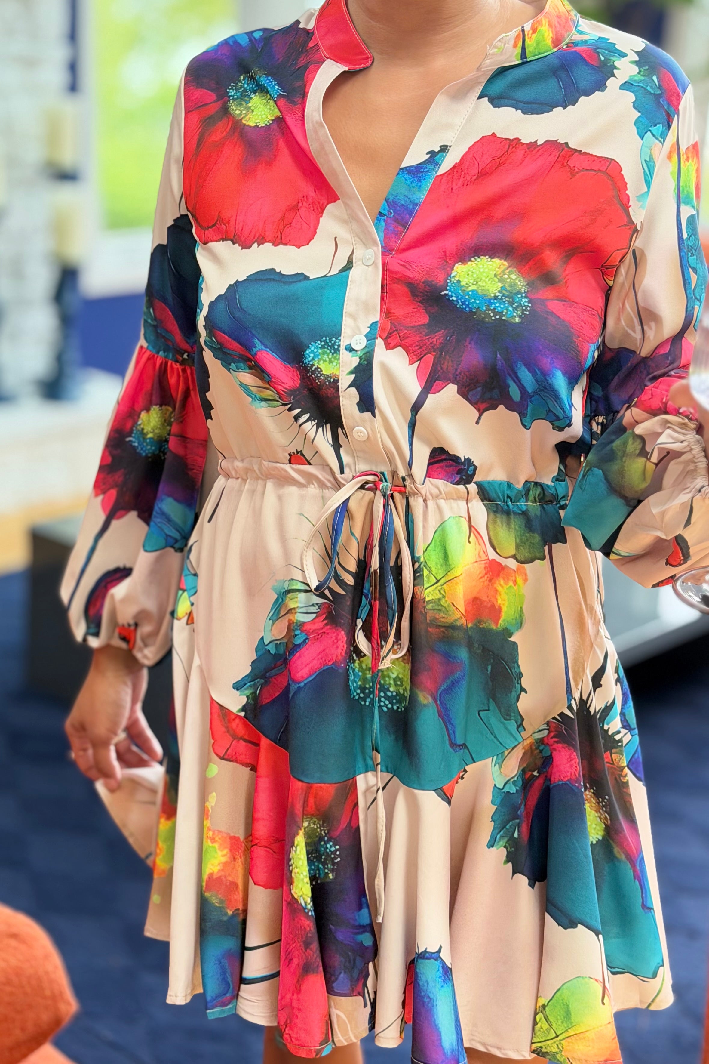 Flower Paint Print Shirt Dress
