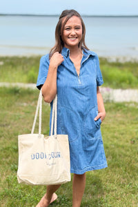 Zip Collared Short Sleeve Denim Dress