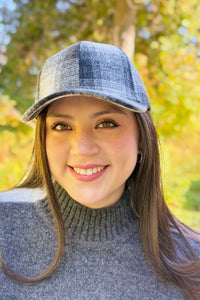 Plaid Curved Brim Baseball Cap - Black