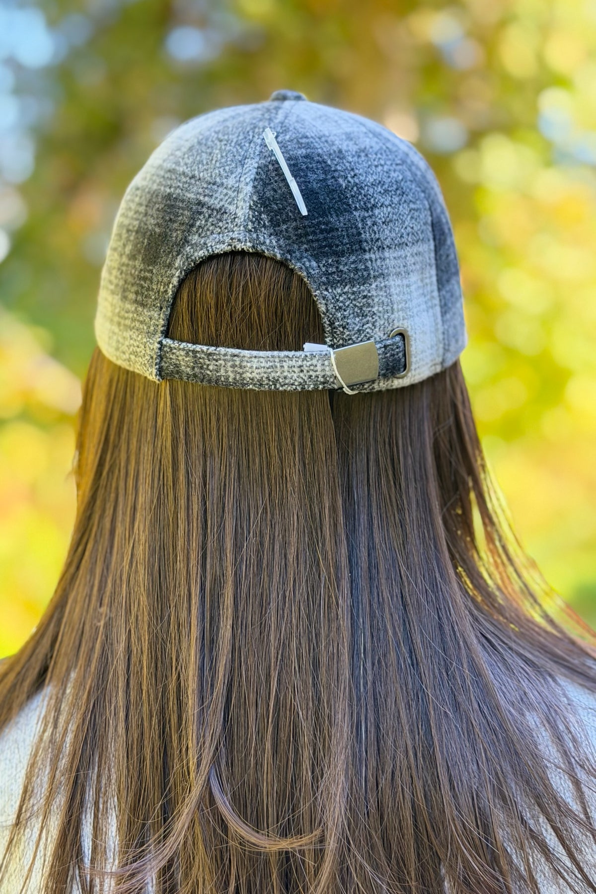 Plaid Curved Brim Baseball Cap - Black