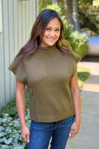 Crewneck Cap Sleeve Sweater - Olive