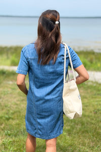 Zip Collared Short Sleeve Denim Dress